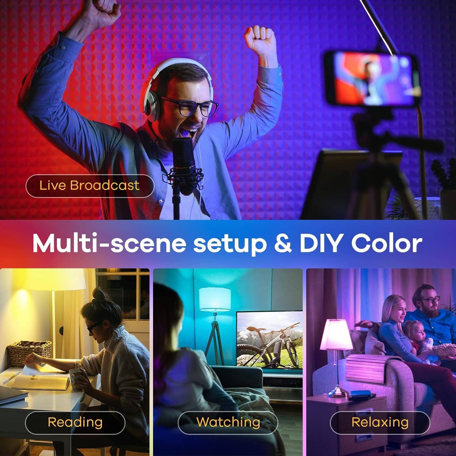 Live Broadcast  
Multi-scene setup & DIY Color  
Reading  
Watching  
Relaxing