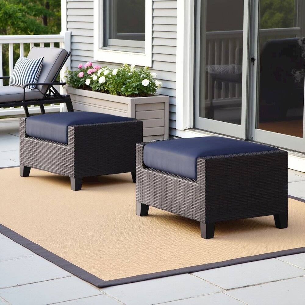 Angle. Outdoor Escape - Brown Outdoor Ottoman Set of 2, Foot Rest Ottomans for Patio Use - Brown.