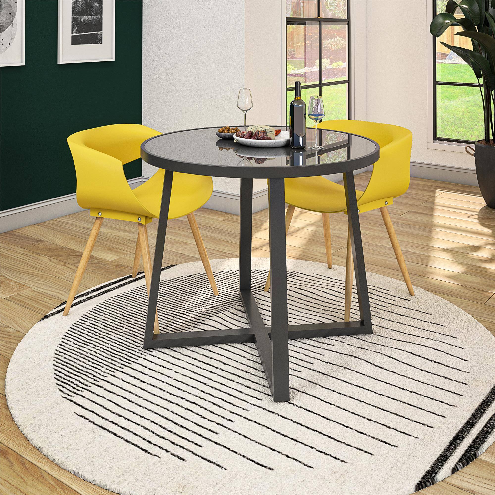 Angle. Aukfa - 35" Round Indoor/Outdoor Dining Table - Glass Top, Weather Resistant Steel, 100lb Capacity, 35.4"Dia x 30"H - Black.