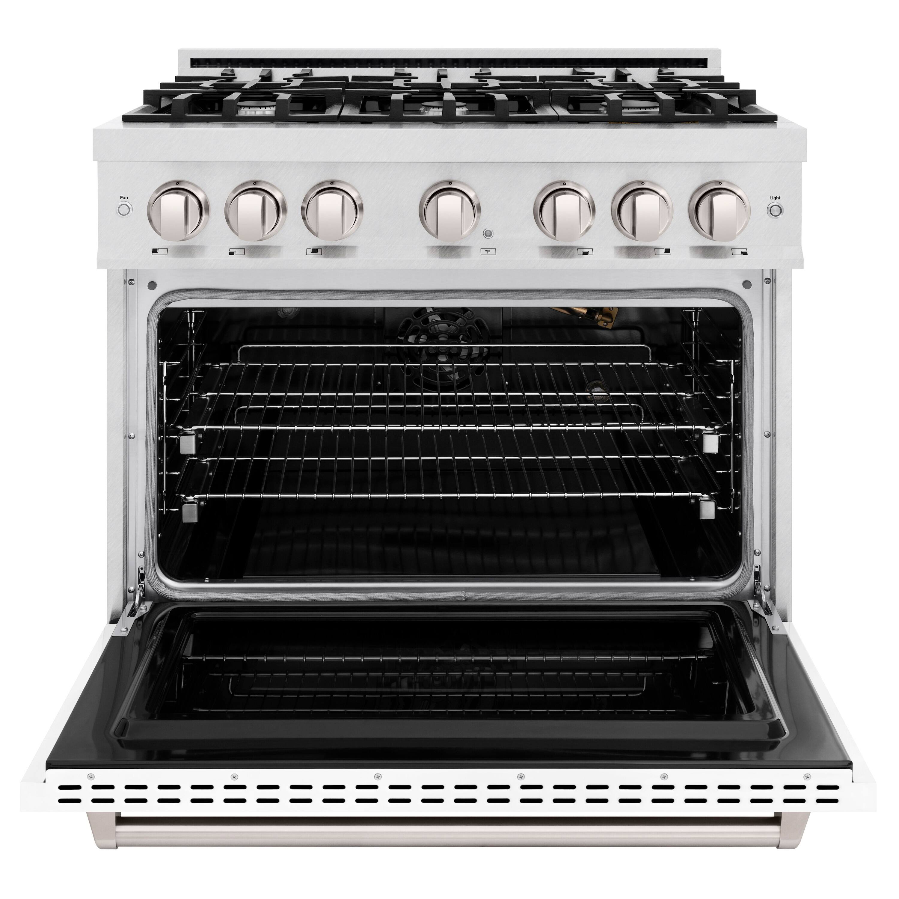 Alt View 1. ZLINE - ZLINE 36 in. Classic Satin Steel Gas Range w/ 6 Burners & Convection Oven w/ White Door (CGRS-WM-36) - White.