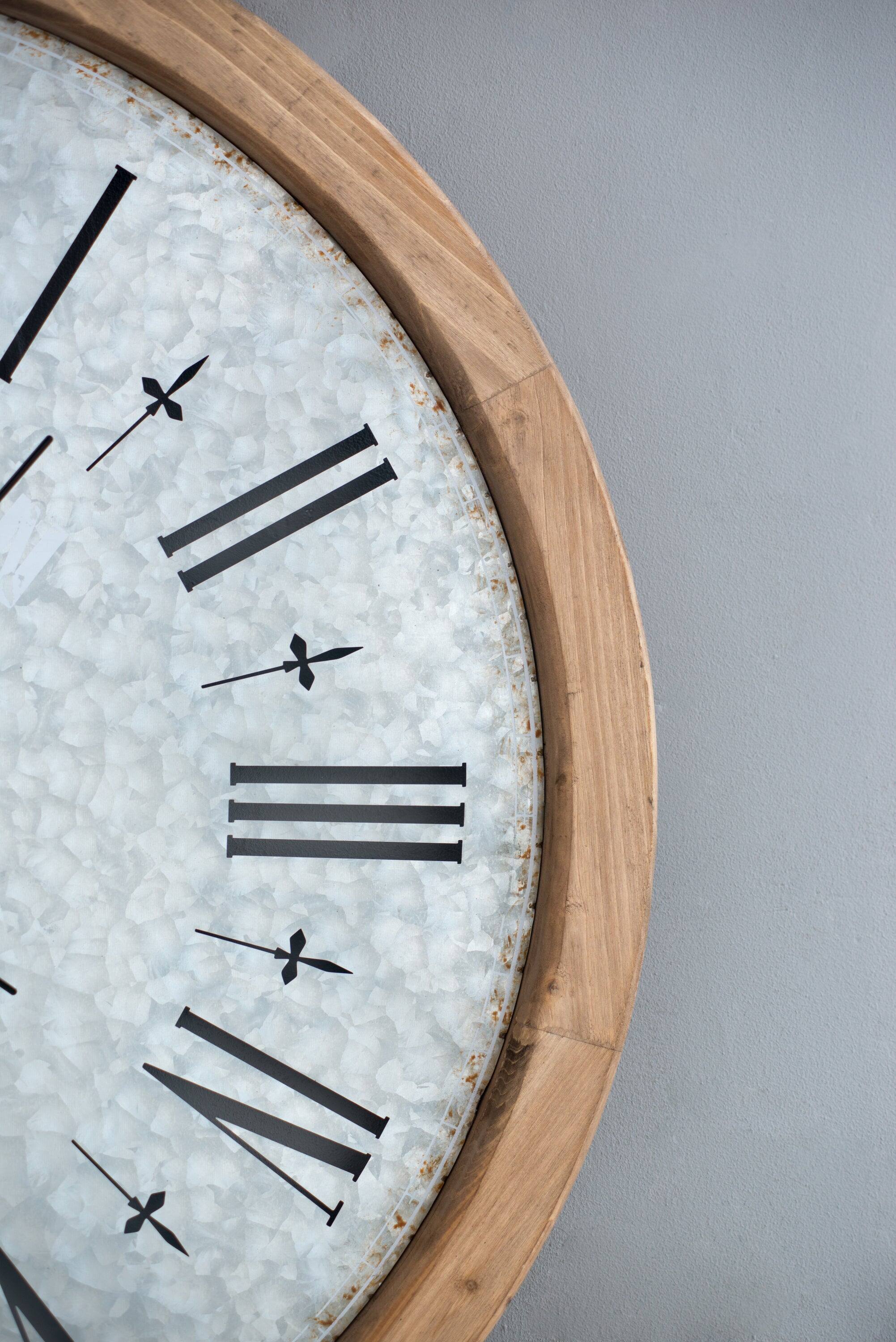 Alt View 8. BreeBe - D32.3' Grant Oversized Wall Clock with Fir Wood Frame - Brown+Gray.