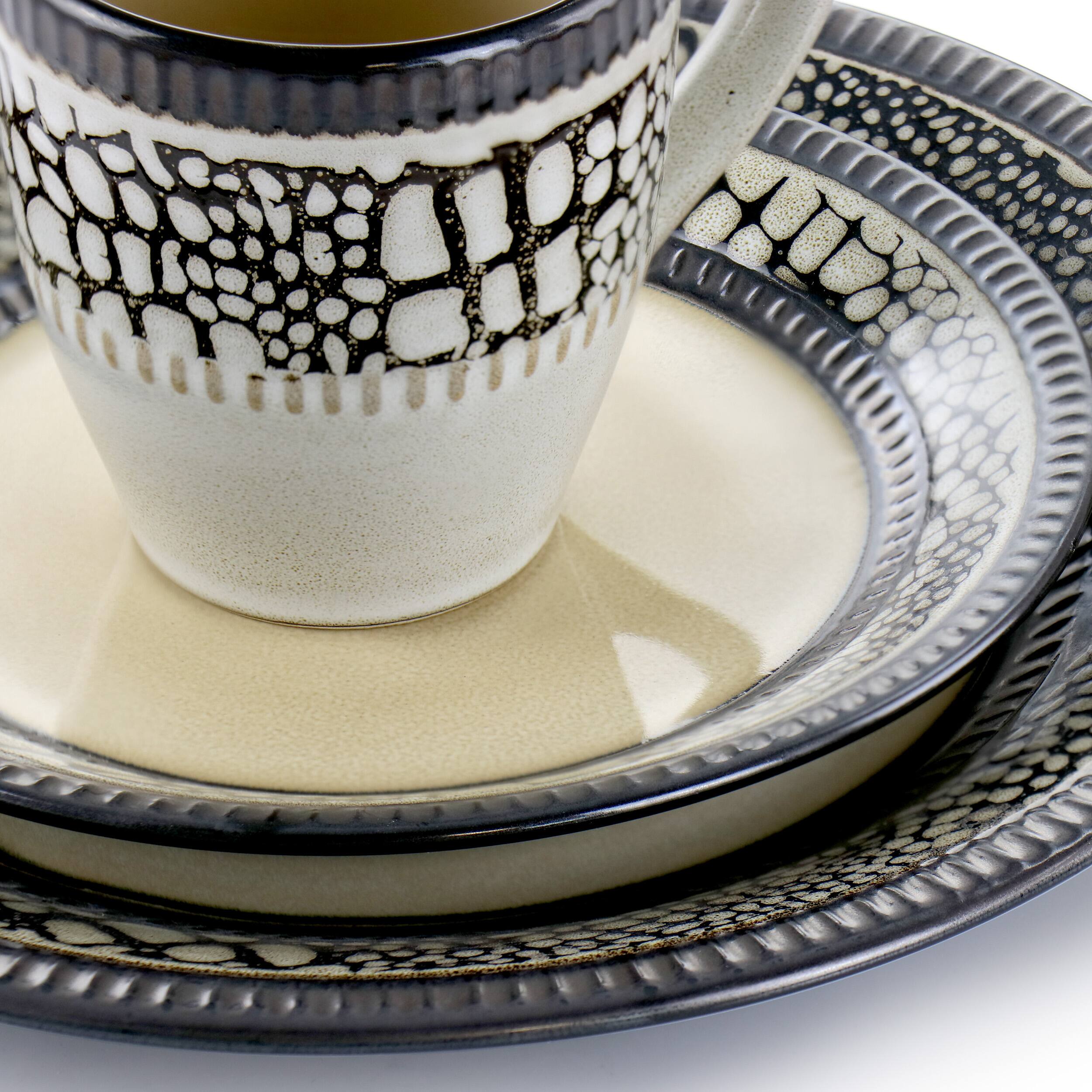 Alt View 7. Elama - Elama Desert Sand 16 Piece Stoneware Dinnerware Set - Sand and Black.