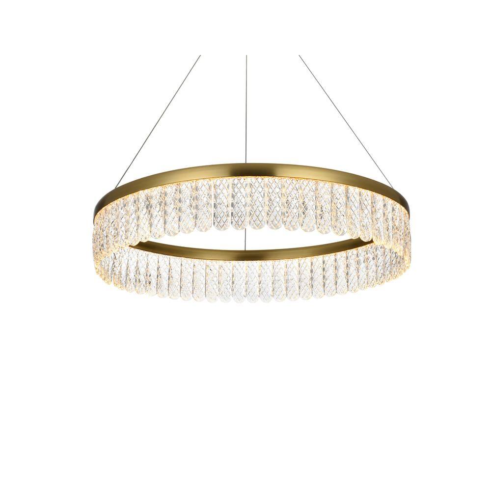 Left. Elegant Lighting - Rune 24 inch Adjustable LED chandelier in Satin Gold - Satin Gold.