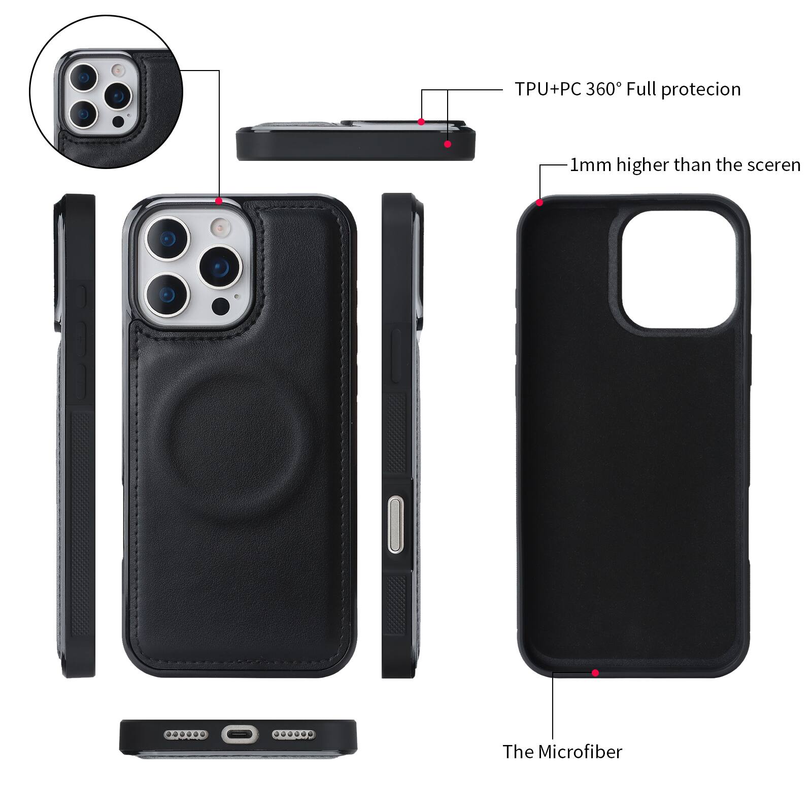 TPU+PC 360° Full protection  
1mm higher than the screen  
The Microfiber