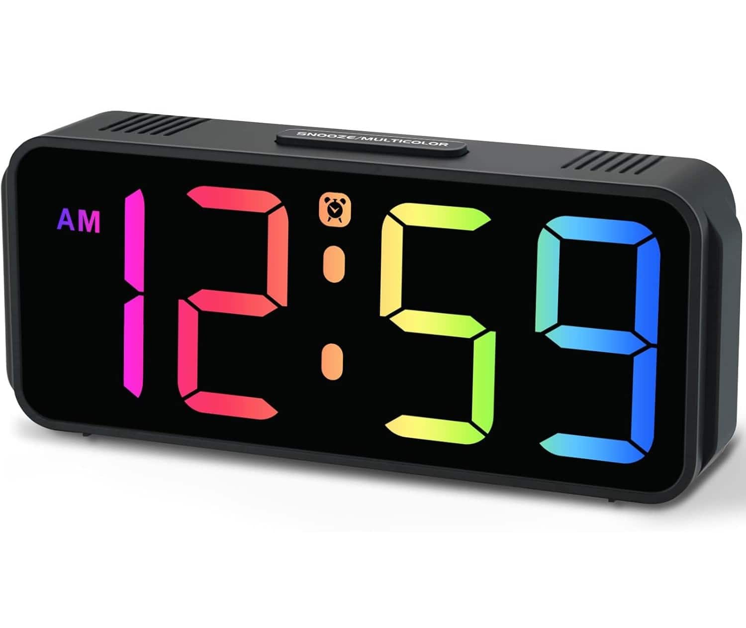 FINEAK - RGB Color Changing Digital Alarm Clock with Dimmable Display - Black With Colorful