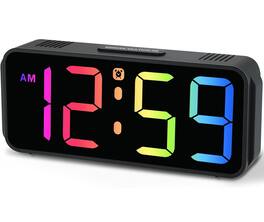 FINEAK - RGB Color Changing Digital Alarm Clock with Dimmable Display - Black With Colorful