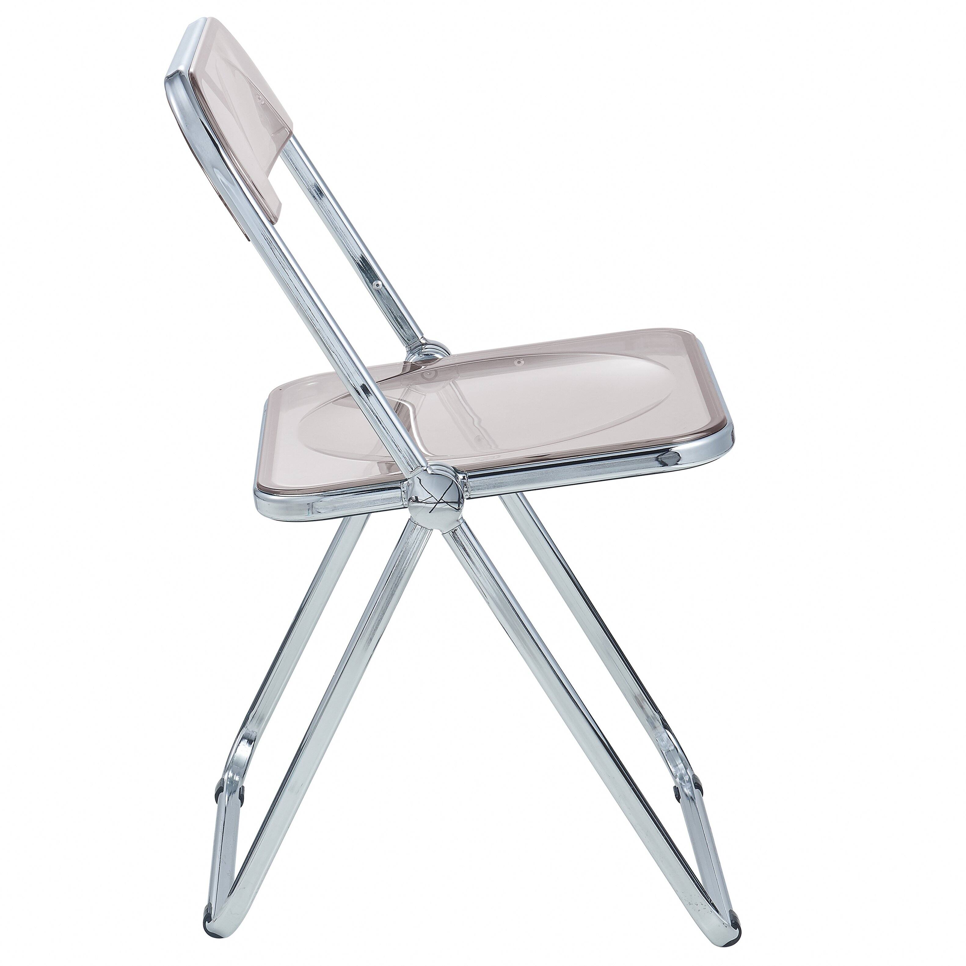 Alt View 5. LeisureMod - Lawrence 2-PCS Clear Accent Chair, Folding Acrylic Design with Chrome Frame, Portable Assembled Seating - Rose Pink.
