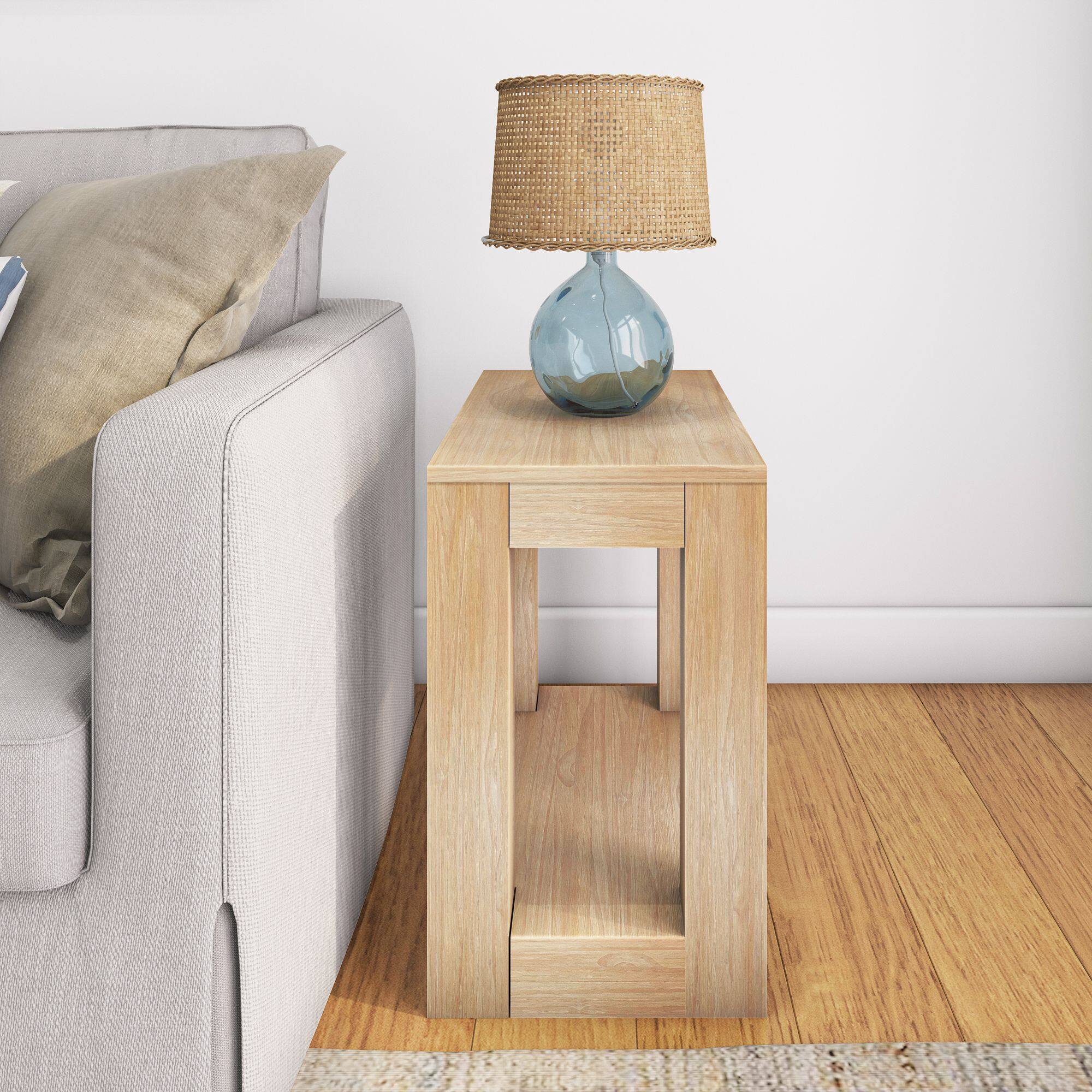 Alt View 1. Plank+Beam - Modern Rectangular Side Table with Shelf (24in x 15in / 630mm x 375mm), Blonde Wirebrush - Blonde Wirebrush.