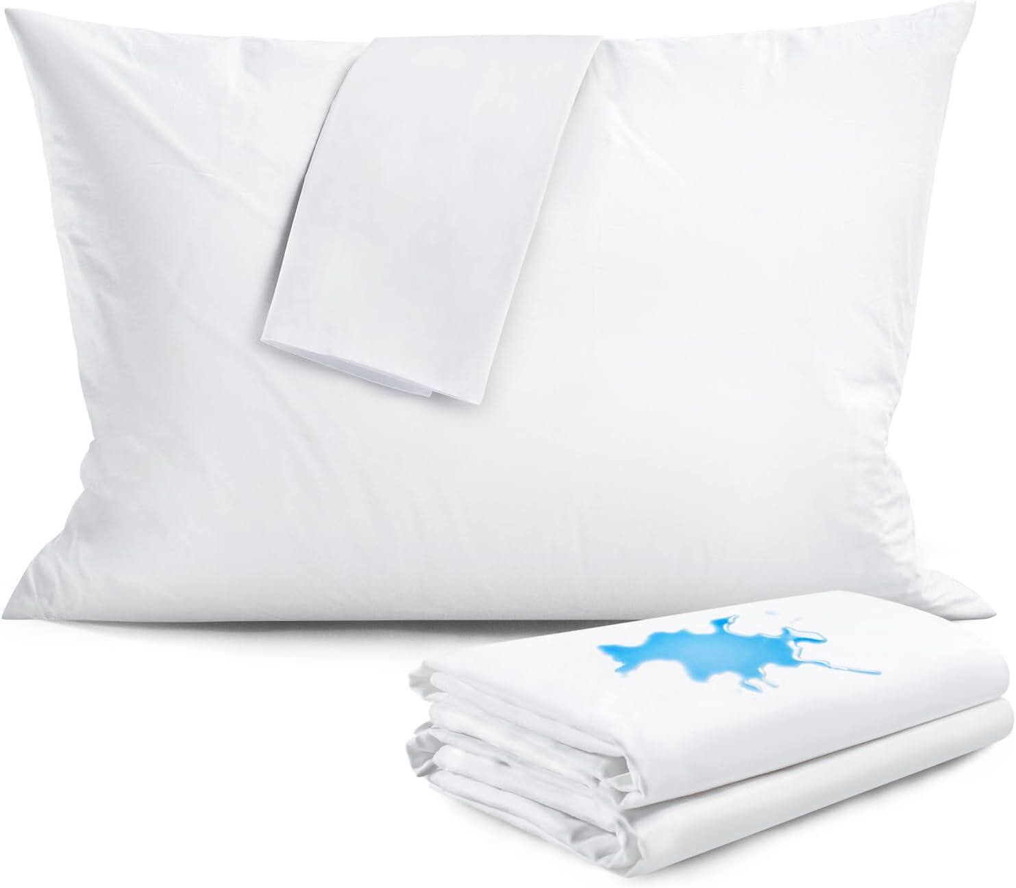 Front. FAUNNA - 2 Pack (King) - Pillow Protector with Zipper King Size Pillow Covers 100% Waterproof Pillowcases, 20 x 36 inch, White - White.