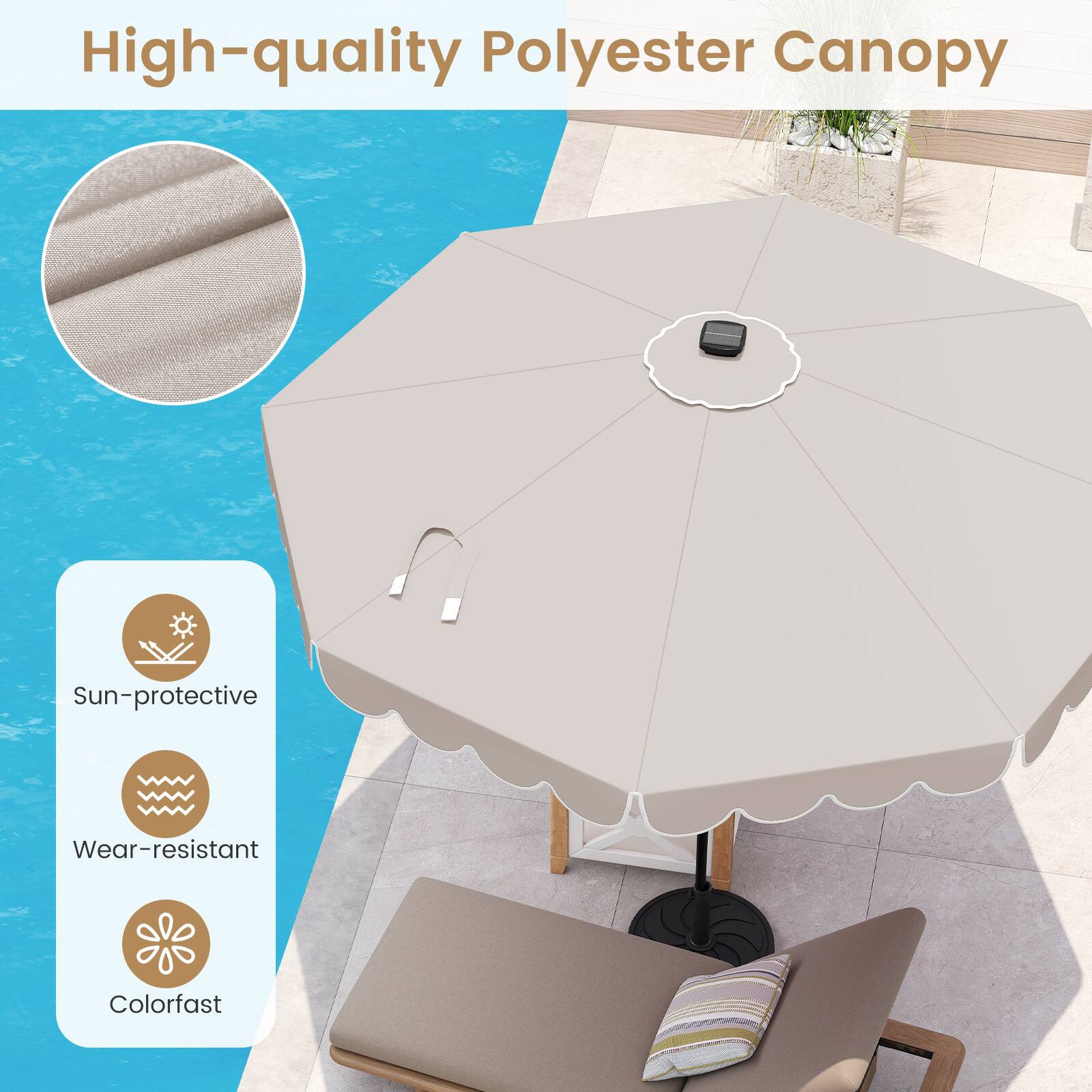High-quality Polyester Canopy

- Sun-protective
- Wear-resistant
- Colorfast