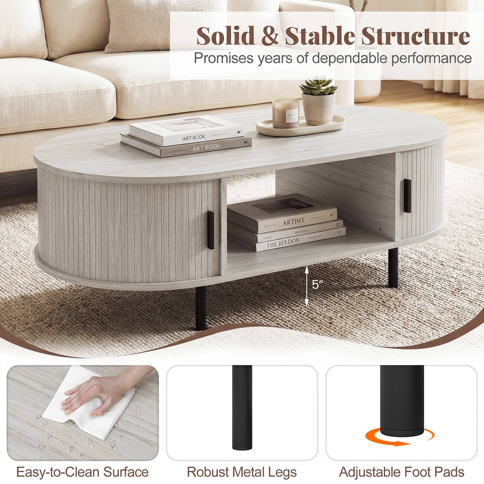 Solid & Stable Structure Promises years of dependable performance  
ARTBOOK ART ART BOOK ARTIMY ...  
4 THE BERDON 1 - 5"  
Easy-to-Clean Surface  
Robust Metal Legs  
Adjustable Foot Pads