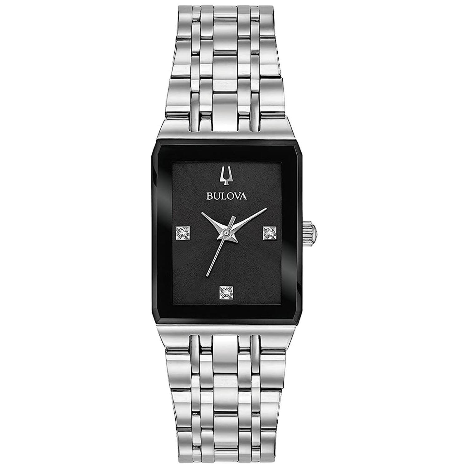 Front. Bulova - Bulova Women's Quadra Black Dial Watch - 96P202 - Black.