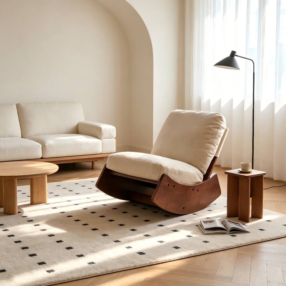 Left. Loheer - Loheer Cream Faux Leather Glider Rocking Chair Solid Wood Frame Accent Reading Chair for Nursery Bedroom Living Room - Cream.
