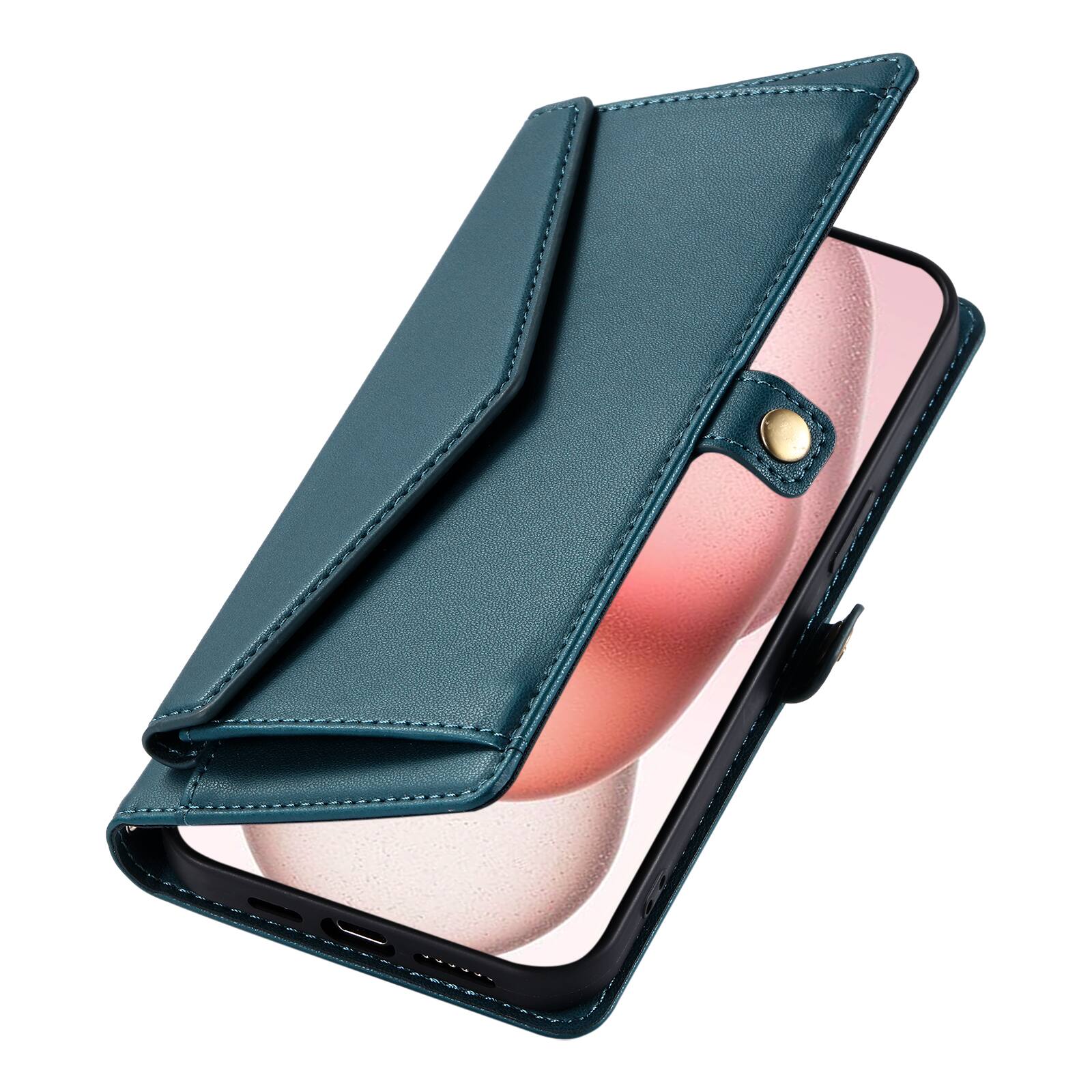 Left. Dteck - Foilo Wallet Case for Apple iPhone Air,Shockproof Card Holder PU Leather Magnetic Snap Phone Cover with Lanyard - Green.