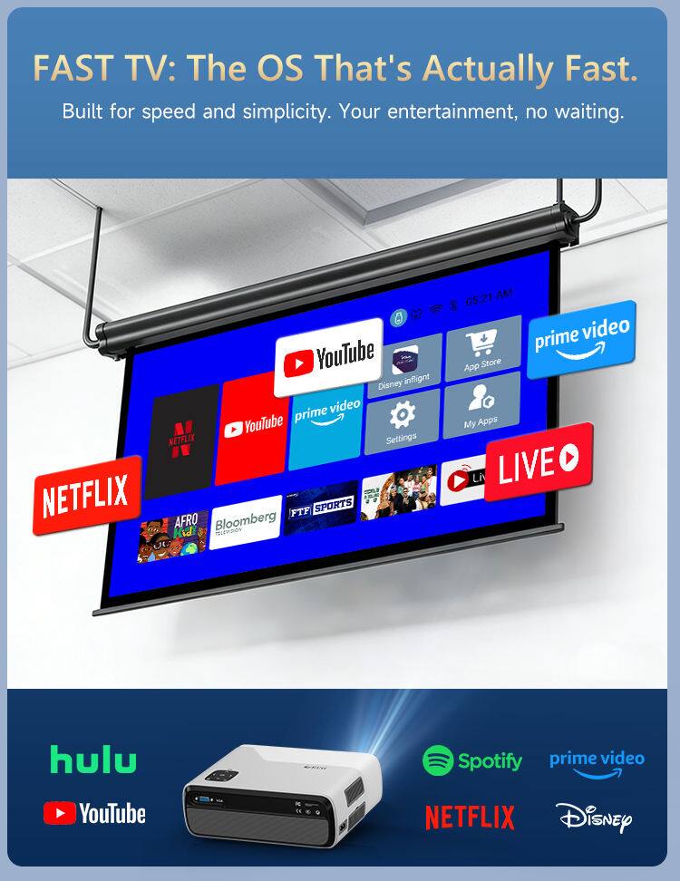 FAST TV: The OS That's Actually Fast.  
Built for speed and simplicity. Your entertainment, no waiting.

- YouTube
- prime video
- NETFLIX
- Disney
- Settings
- App Store
- My Apps
- LIVE
- Hulu
- Spotify
- YouTube
- NETFLIX
- Disney