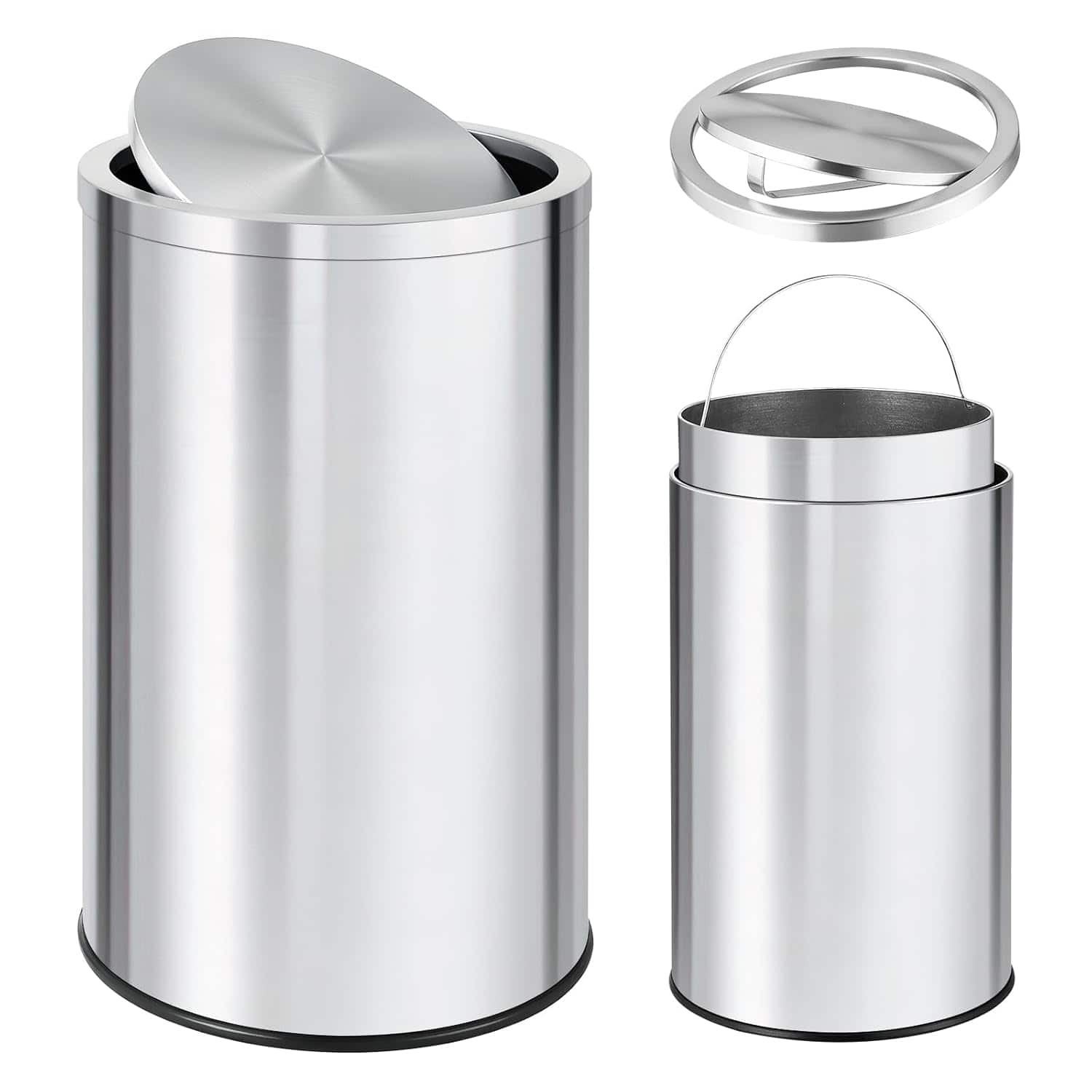 Homhougo - 13 gal Stainless Steel Trash Can, 50 L Kitchen Garbage Can with Flipping Lid & Removable Inner Bucket - Silver