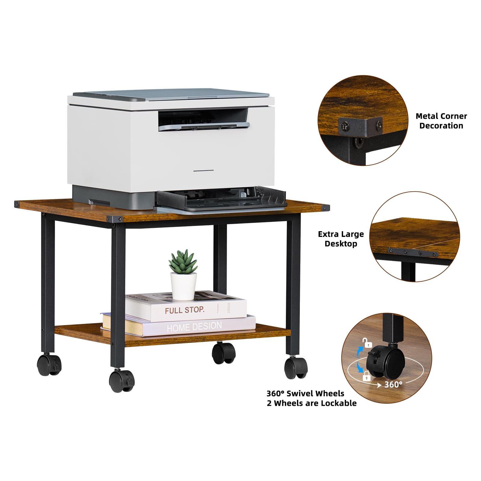 Metal Corner Decoration  
Extra Large Desktop  
360° Swivel Wheels  
2 Wheels are Lockable