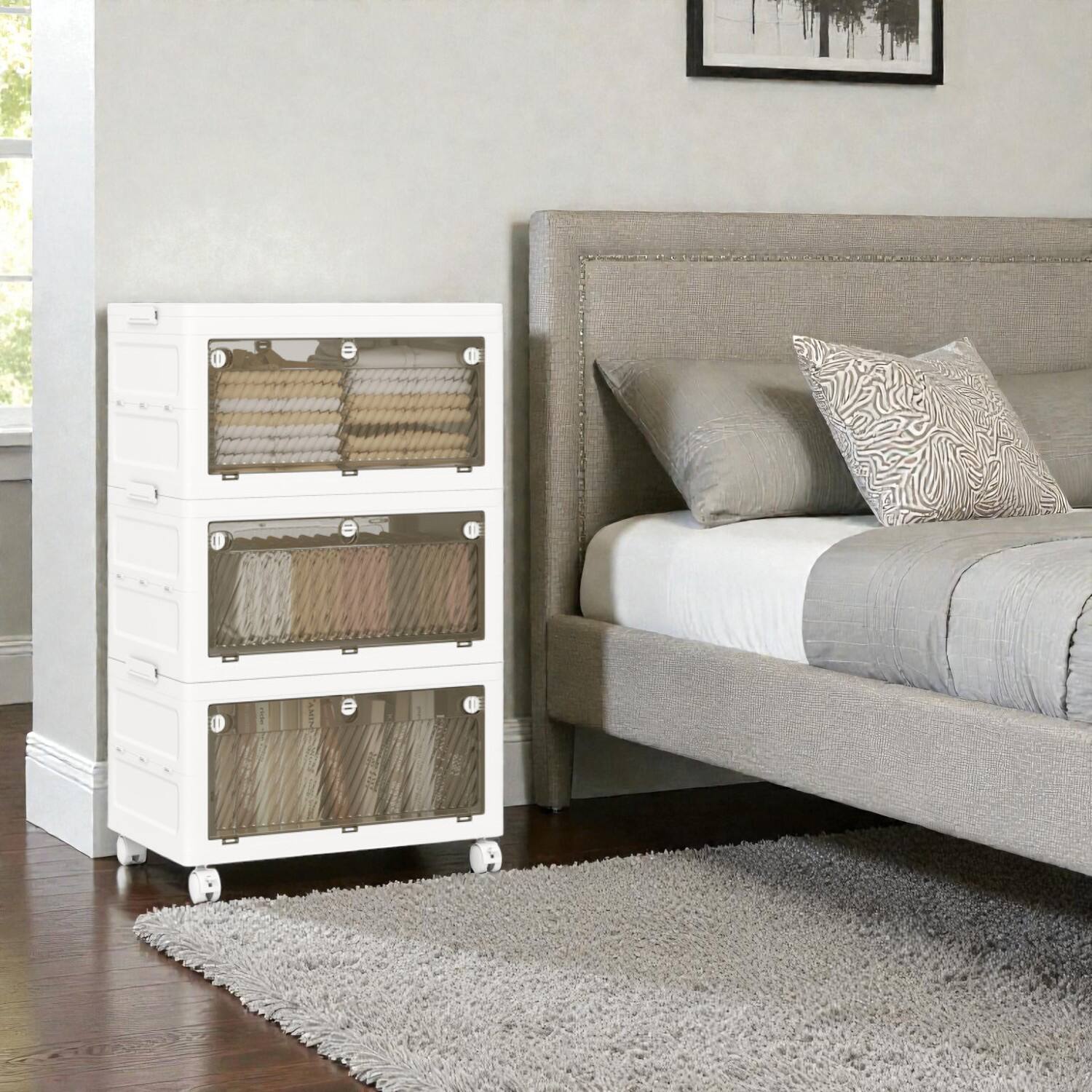 Front. Hivvago - 33-Gallon Stackable Storage Boxes with Secure Lids for Bedroom or Living Room - White.