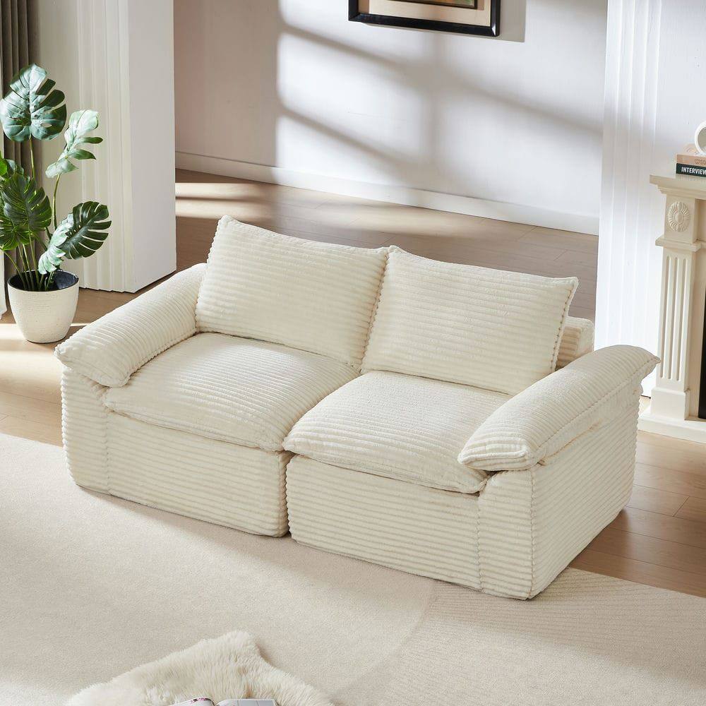Alt View 1. Kadyn - Oversized Modular Corduroy Sofa, Cloud Couch with Removable Cushions, White - White.