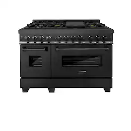 ZLINE - 48 in. 6.0 cu. ft. Freestanding Legacy Dual Fuel Range with Gas Cooktop and 2 Ovens in Black Steel & 6 Brass Burners - Multicolor