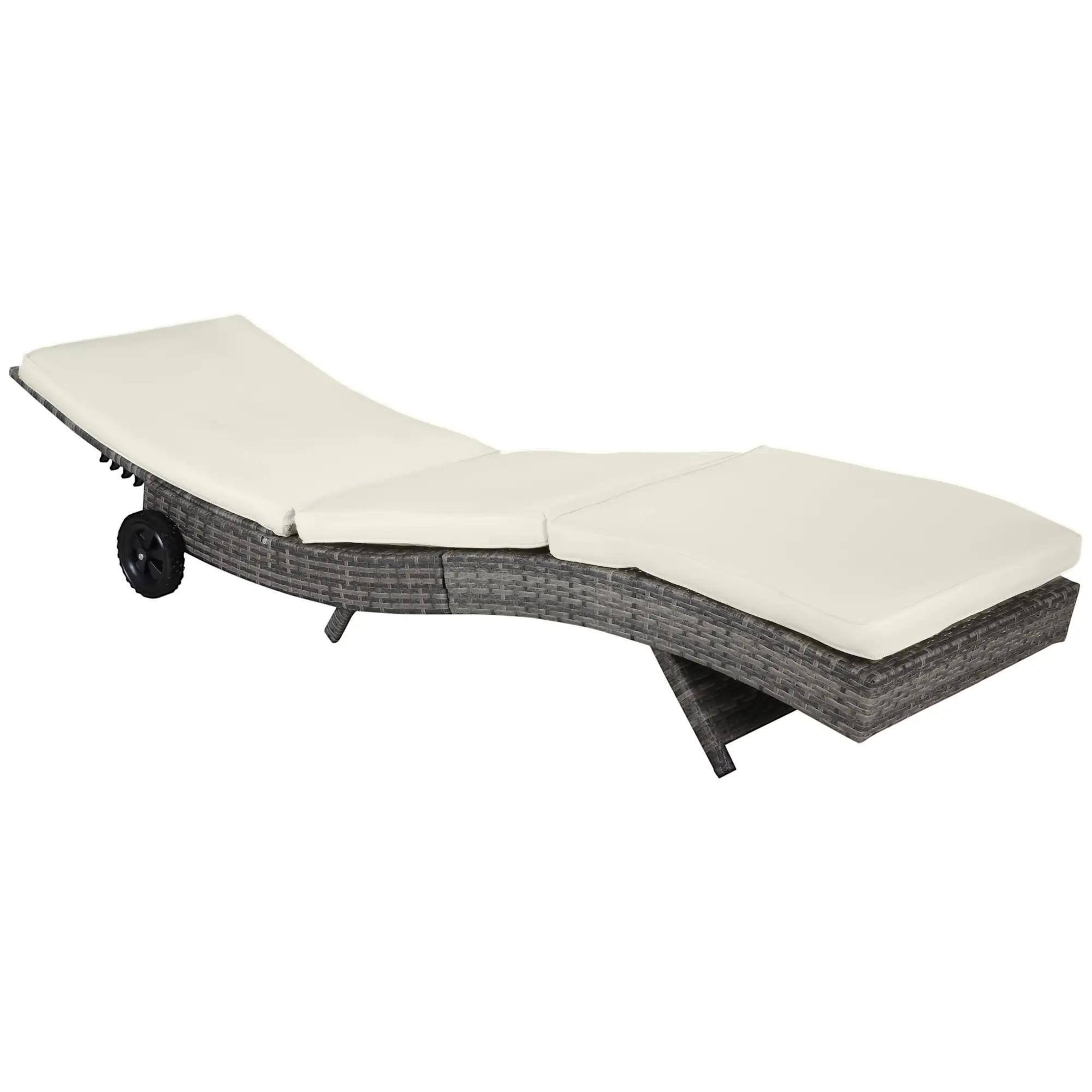 Alt View 7. Spaco - Spaco Foldable Chaise Lounge, 5-Level Adjustable Backrest, Breathable Mesh - Cream White.