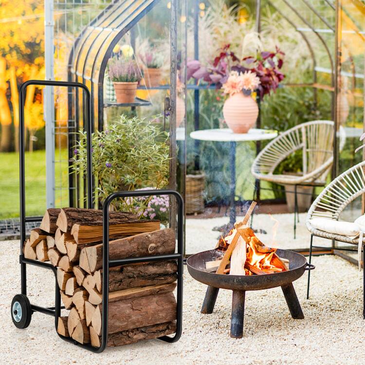 Back. Mondawe - Firewood Log Cart Carrier with Anti-Slip and Wear-Resistant Wheels - Black.