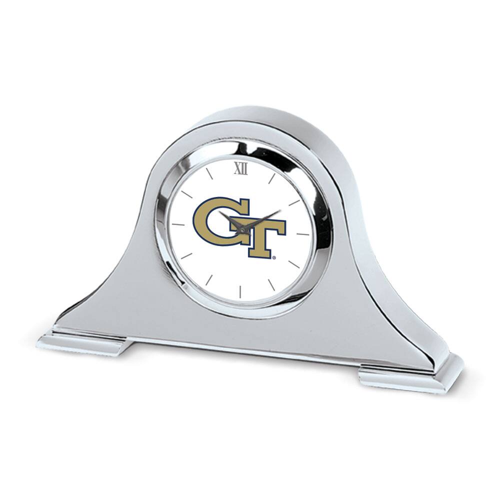 Front. Jardine - Silver Georgia Tech Yellow Jackets Logo Napoleon Desk Clock - Silver.