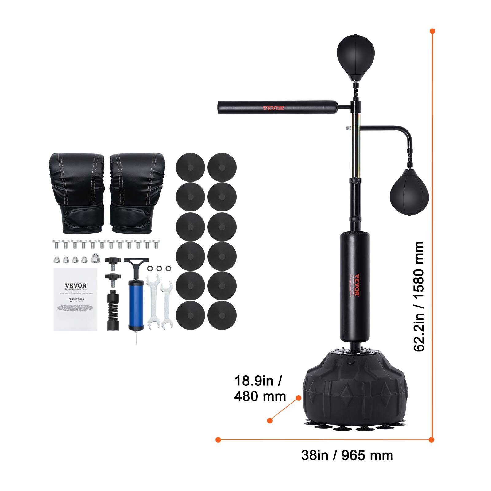 VEVOR

18.9in / 480 mm

38in / 965 mm

62.2in / 1580 mm

3.9in / 30 mm