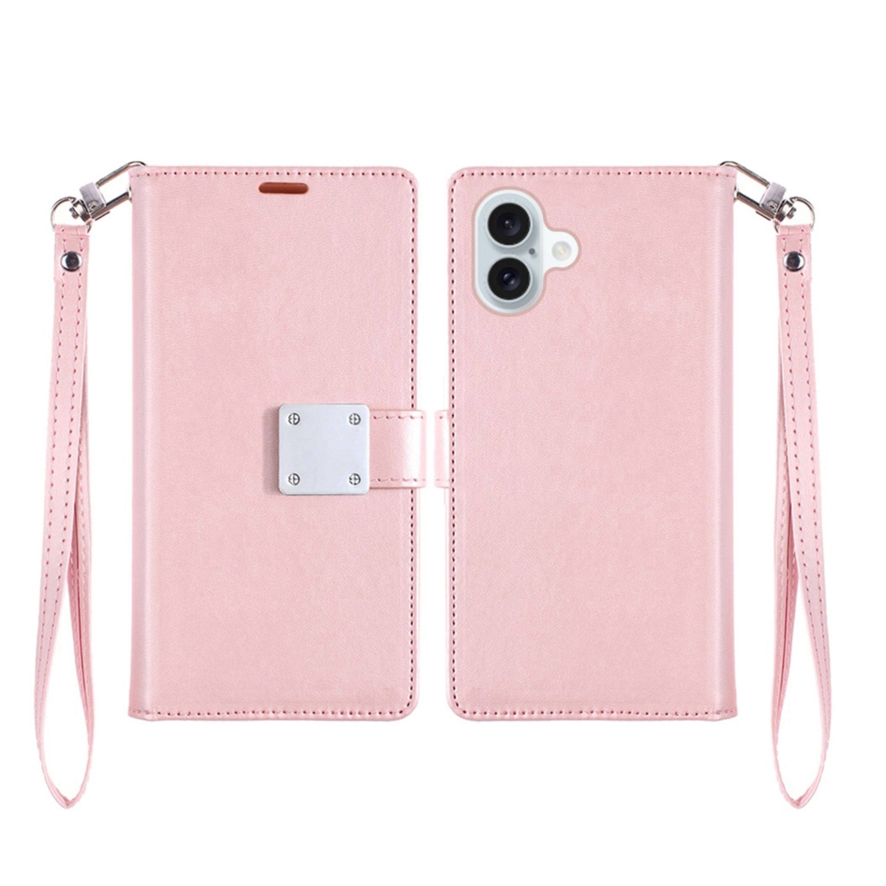 Left. Kitcheniva - PU Leather Phone Wallet Phone Case With Wrist Strap Tempered Glass For iPhone 17 Rose Gold - Rose Gold.