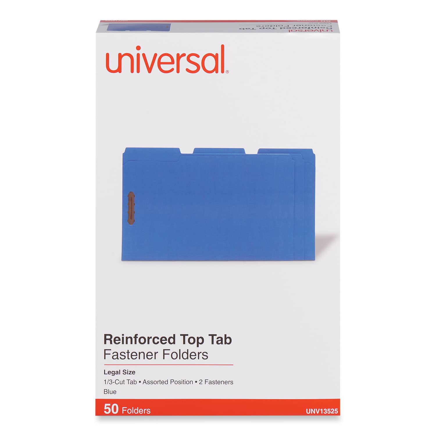 Universal - Deluxe Reinforced Top Tab Fastener Folders, 0.75" Expansion, 2 Fasteners, Legal Size, Blue Exterior, 50/Box
