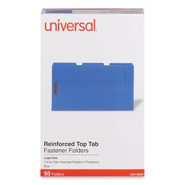 Universal - Deluxe Reinforced Top Tab Fastener Folders, 0.75" Expansion, 2 Fasteners, Legal Size, Blue Exterior, 50/Box