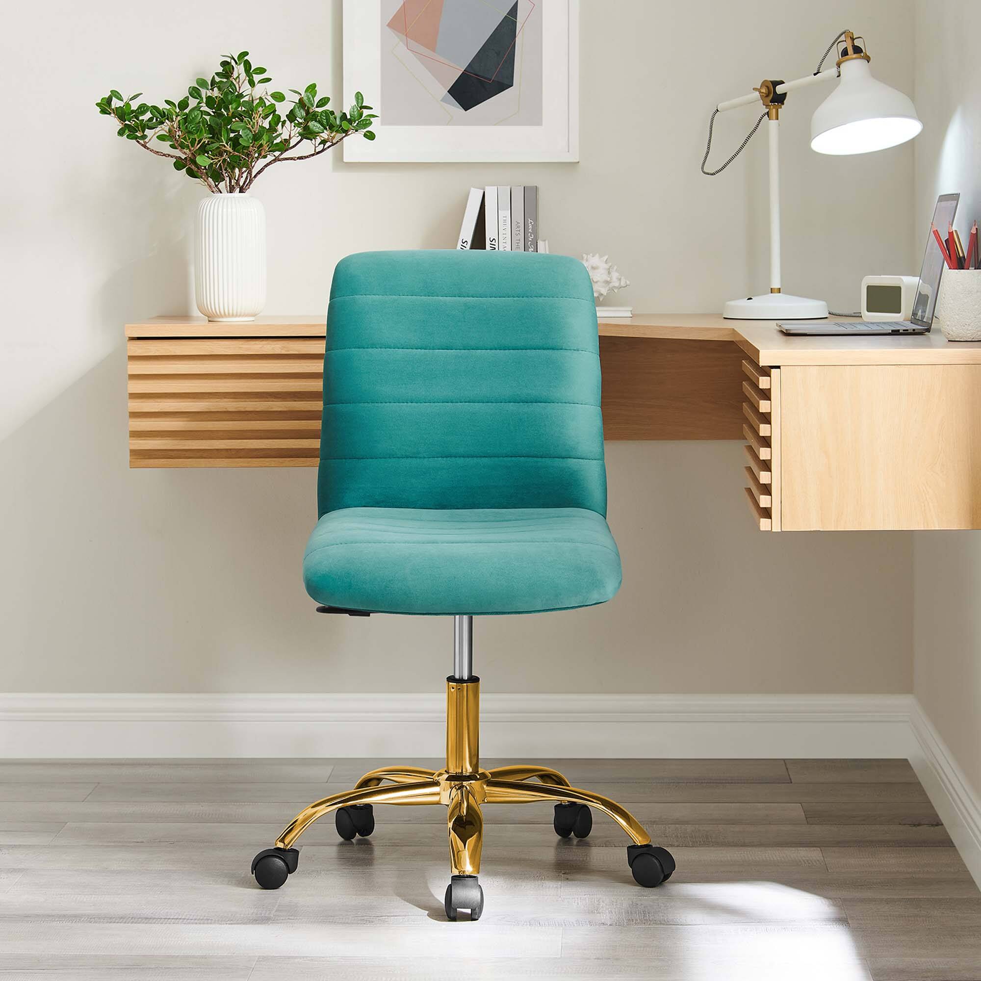 Alt View 5. Modway - Ripple Armless Performance Velvet Office Chair by Modway - Blue.
