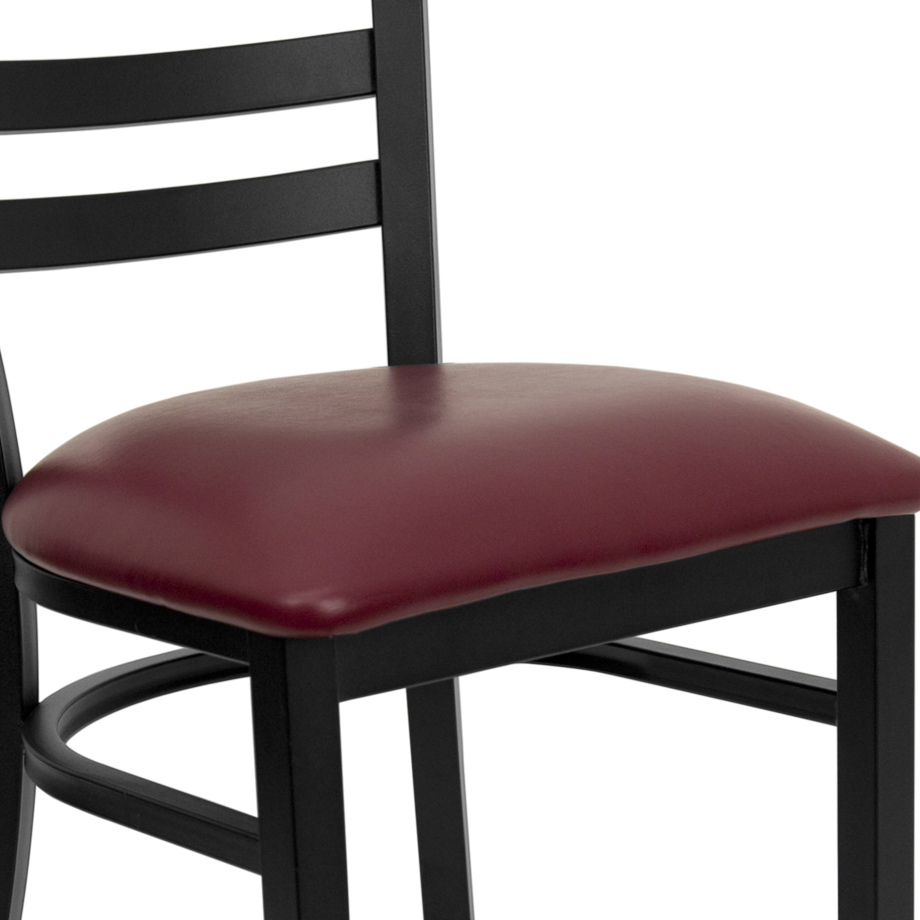 Alt View 9. Emma + Oliver - Ladder Back Metal Restaurant Dining Chair - Burgundy Vinyl Seat/Black Metal Frame.