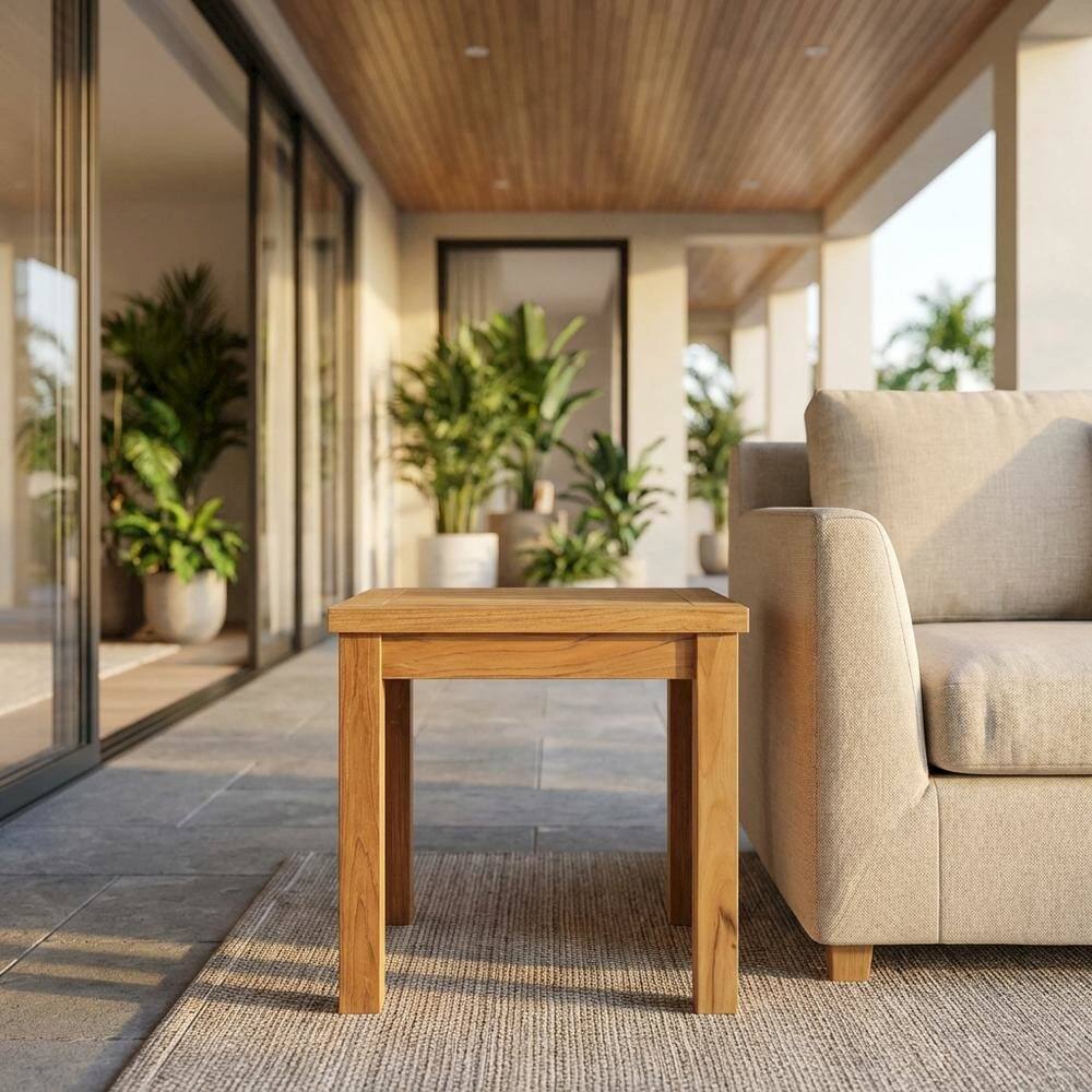 Angle. Outdoor Escape - Teak Outdoor Patio Side Table With Elegant Finish And Sturdy Design - Brown.
