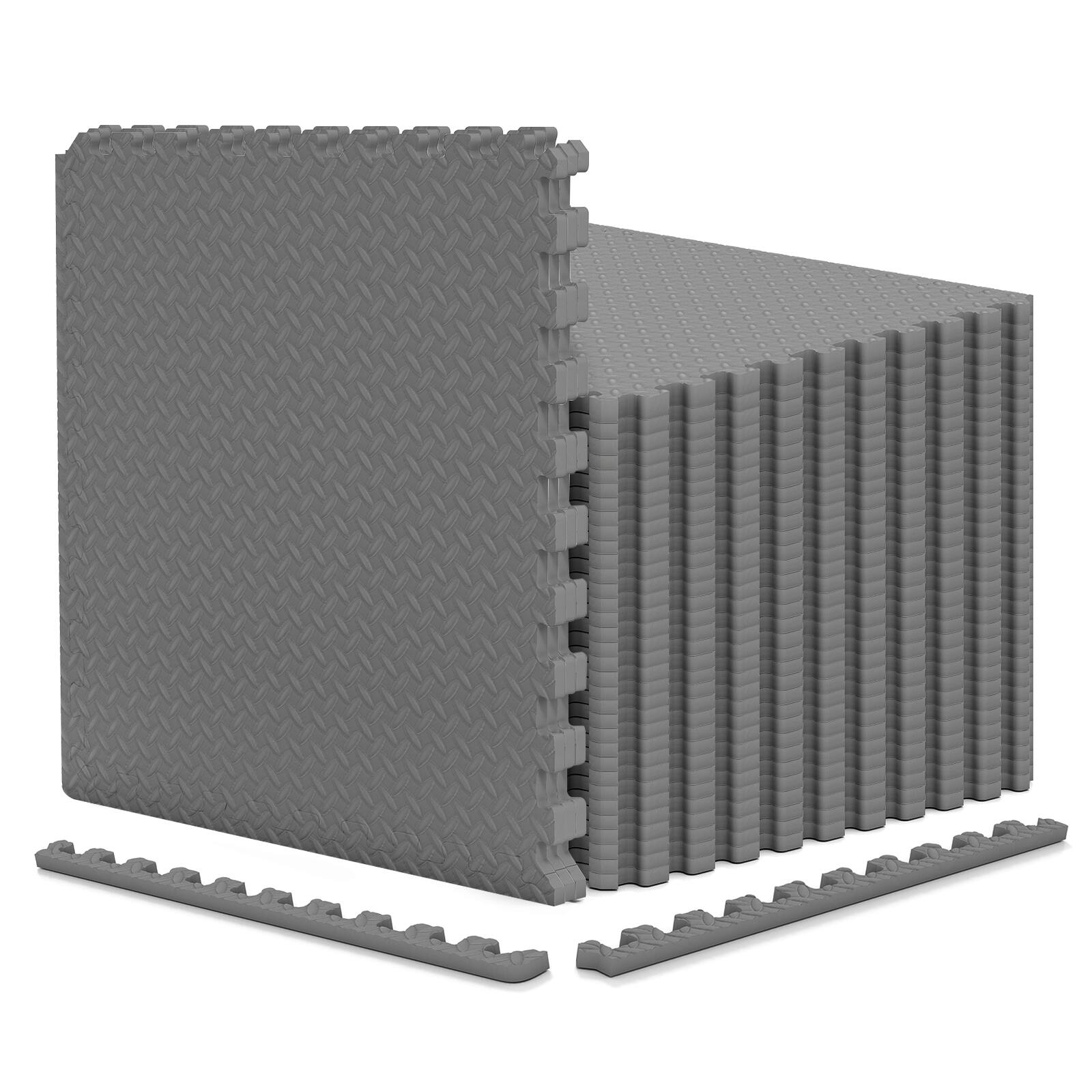 Alt View 9. Costway - Costway 24 Tiles 25" x 25" Puzzle Exercise Mat with Borders for Home Gym Playroom 103 sq.ft - Gray.