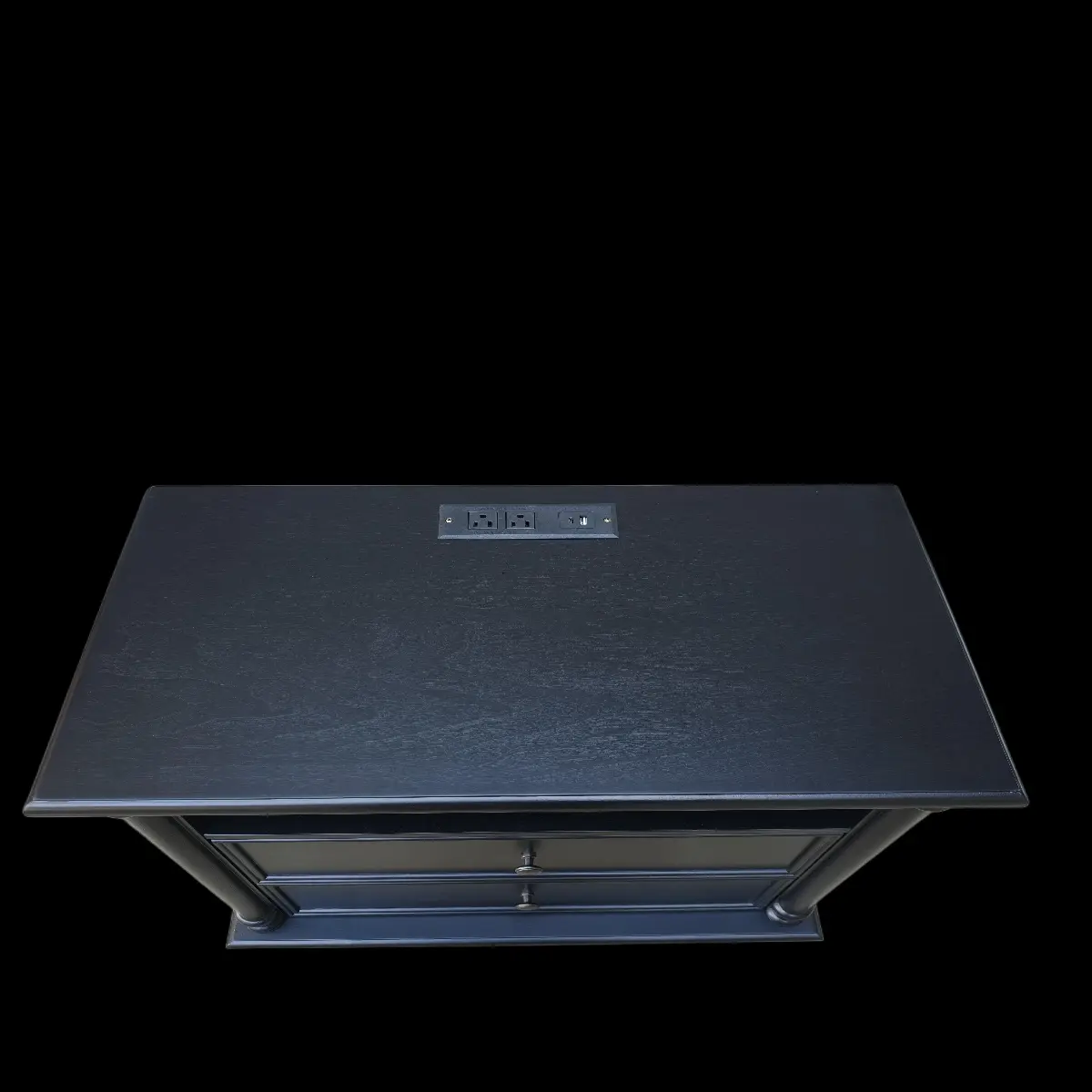 Alt View 6. Loheer - Loheer Black Nightstand with Charging Station, Two Drawers, Solid Wood Legs - Black.