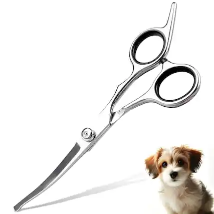 Front. Vulpecula Spade - Professional Curved Dog Grooming Scissors with Rounded Tips, Cat Shears, 4CR Stainless Steel Curved Blades, Pet Home.