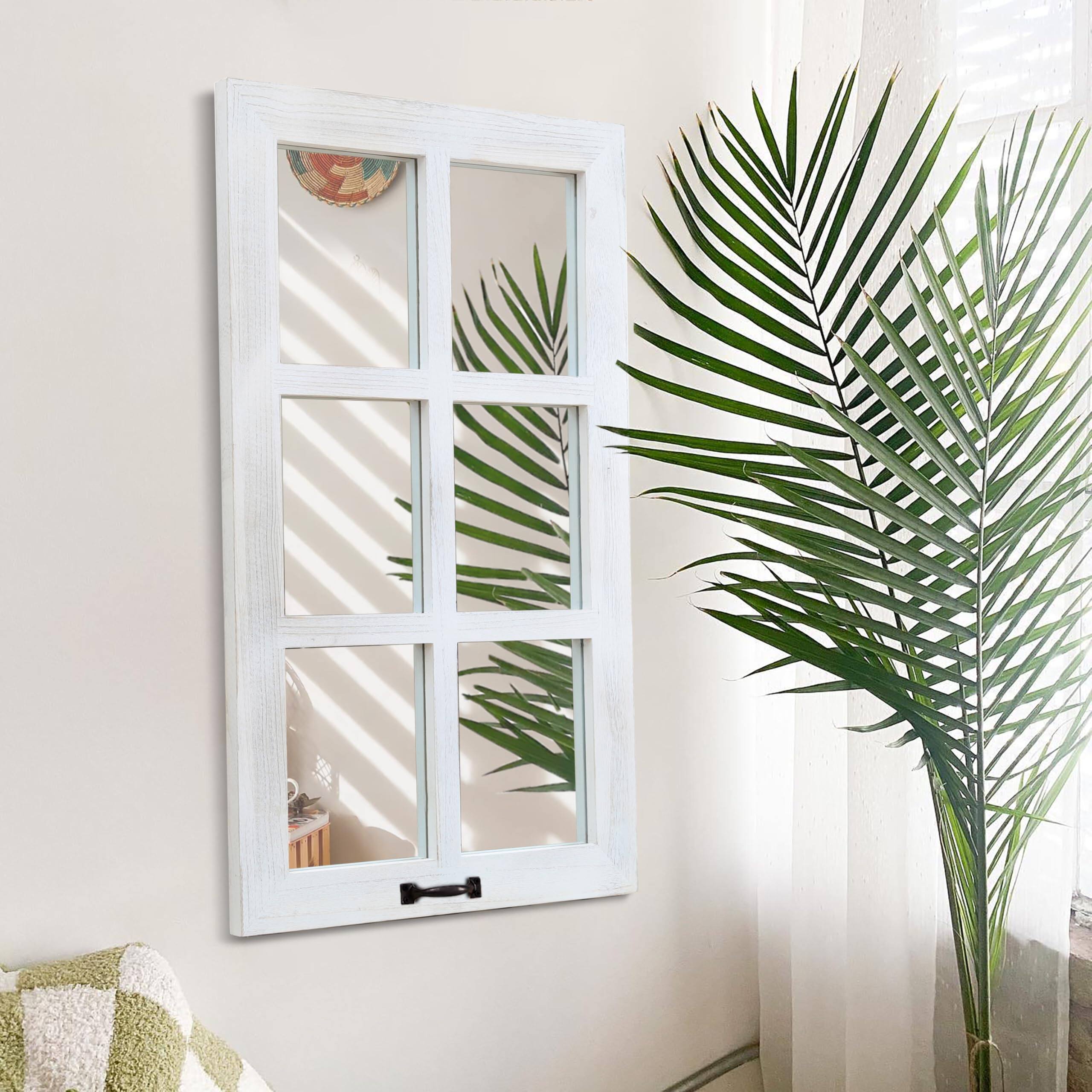Front. PO3TICJUNKI3 - Mirrors For Wall Decor Farmhouse Distressed Wood Windowpane Mirror Rustic Home Accents - Default.