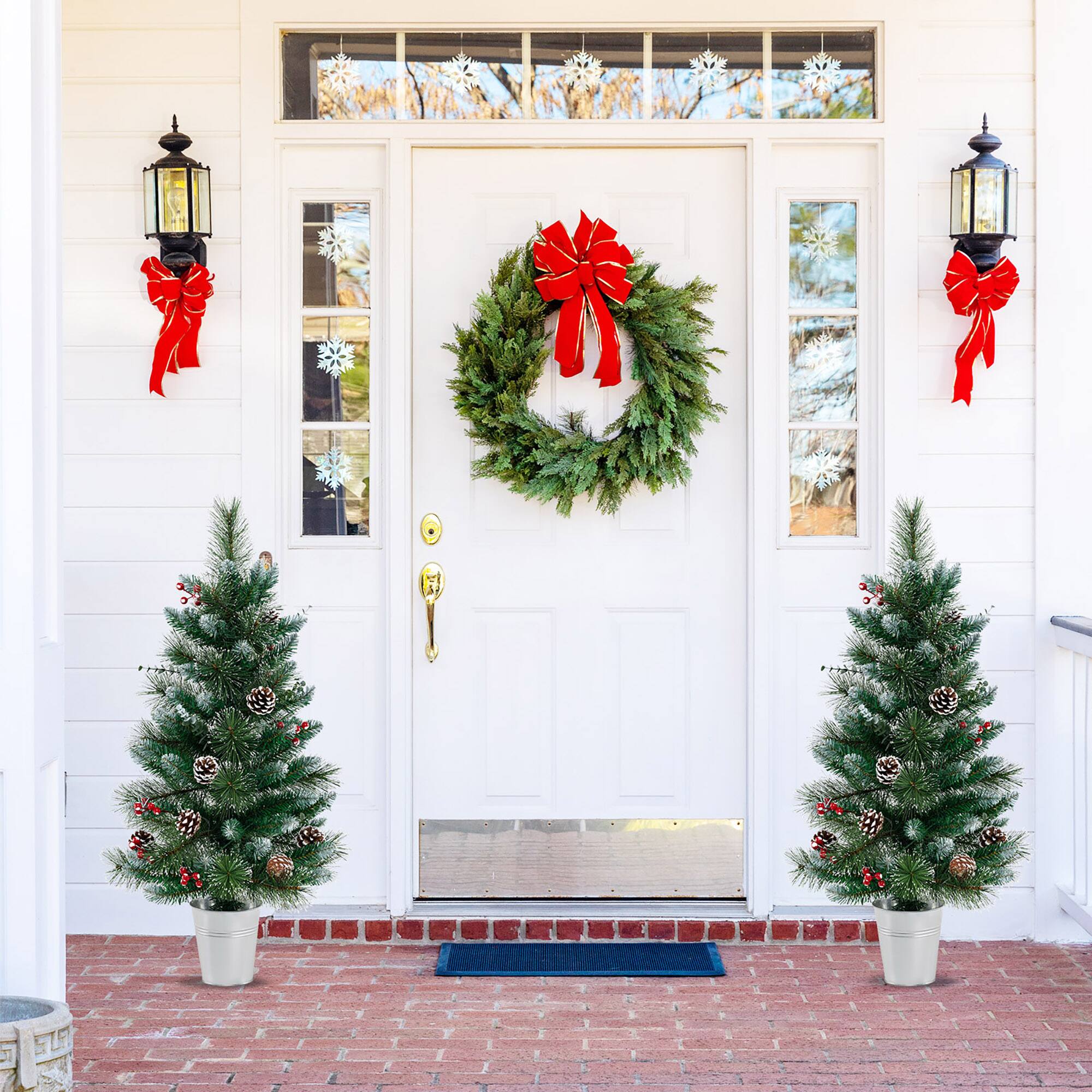 Alt View 1. Gymax - Gymax 2PCS 3 FT Artificial Xmas Tree w/ 81 Branch Tips Eucalyptus Leaves Pine Needles - Green, White.