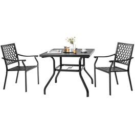 Mondawe - 3 Pieces Patio Dining Set Stackable Chairs Armrest Table with Umbrella Hole - Black
