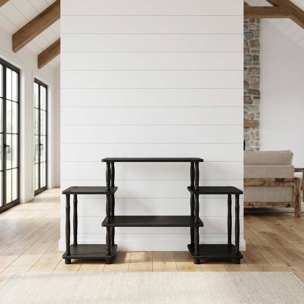 Angle. FurniFact - Espresso and Black Entertainment Center with Bamboo Tubes - Espresso/Black.