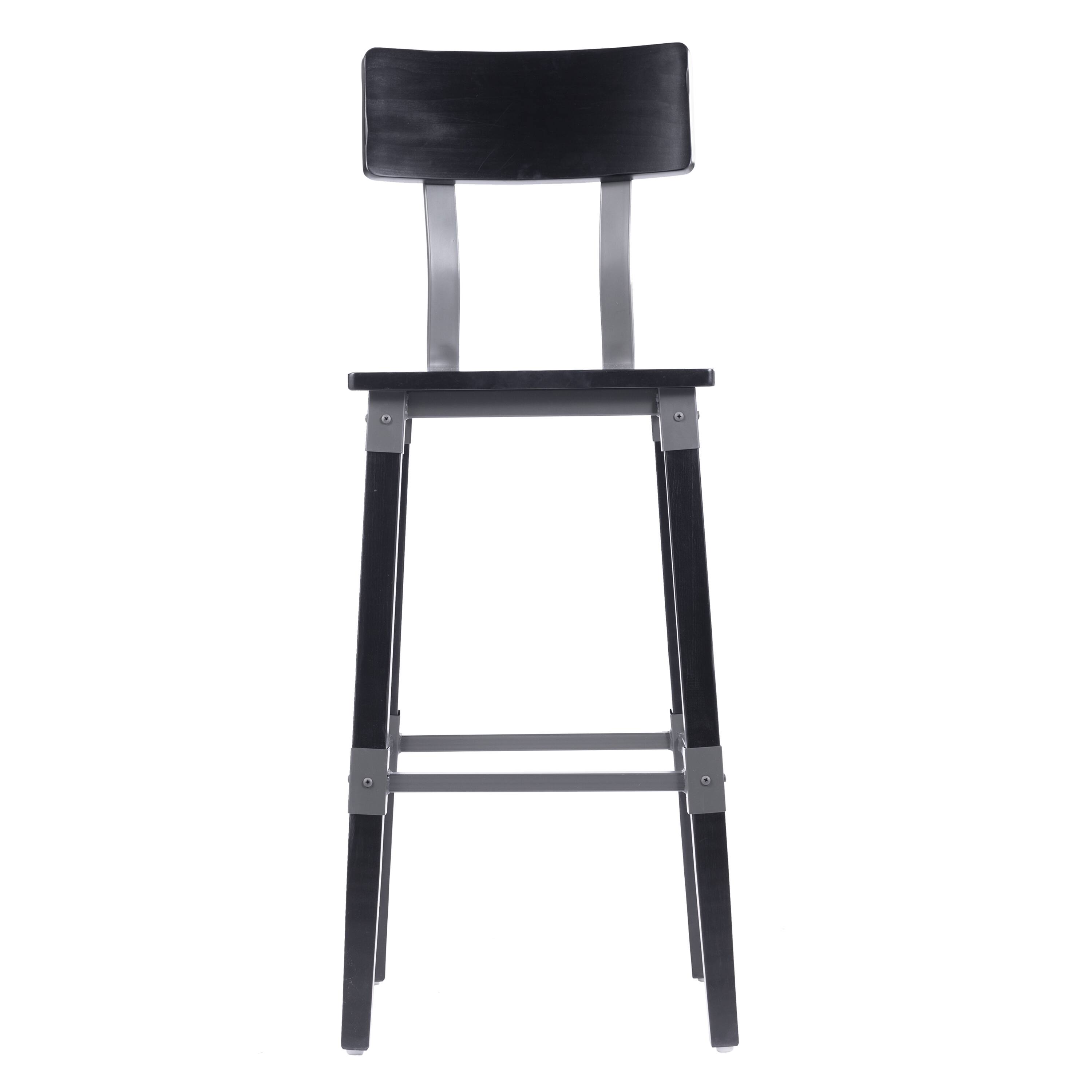 Angle. Flash Furniture - Jackson 2 Pack Commercial Grade Rustic Black Industrial Wood Dining Barstool - Black.