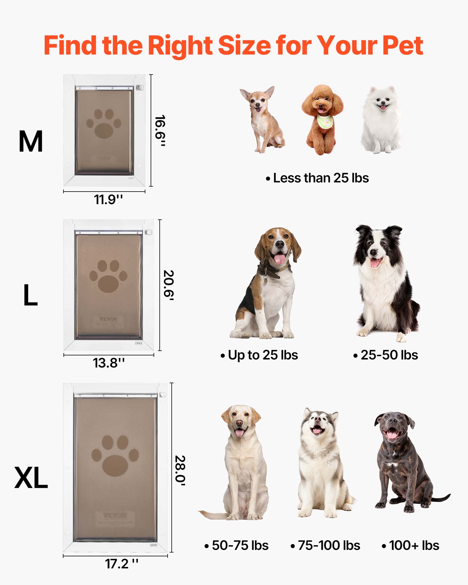 Find the Right Size for Your Pet

M
16.6" x 11.9"
Less than 25 lbs

L
20.6" x 13.8"
Up to 25 lbs
25-50 lbs

XL
28.0" x 17.2"
50-75 lbs
75-100 lbs
100+ lbs