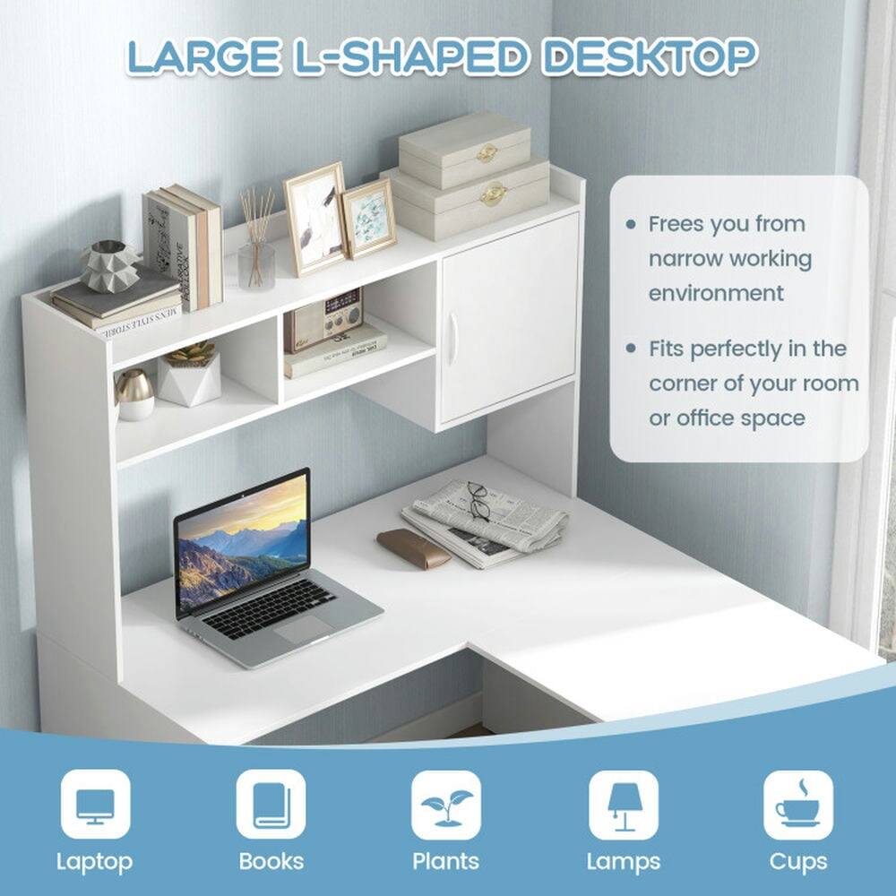 LARGE L-SHAPED DESKTOP

- Frees you from narrow working environment
- Fits perfectly in the corner of your room or office space

Laptop  
Books  
Plants  
Lamps  
Cups