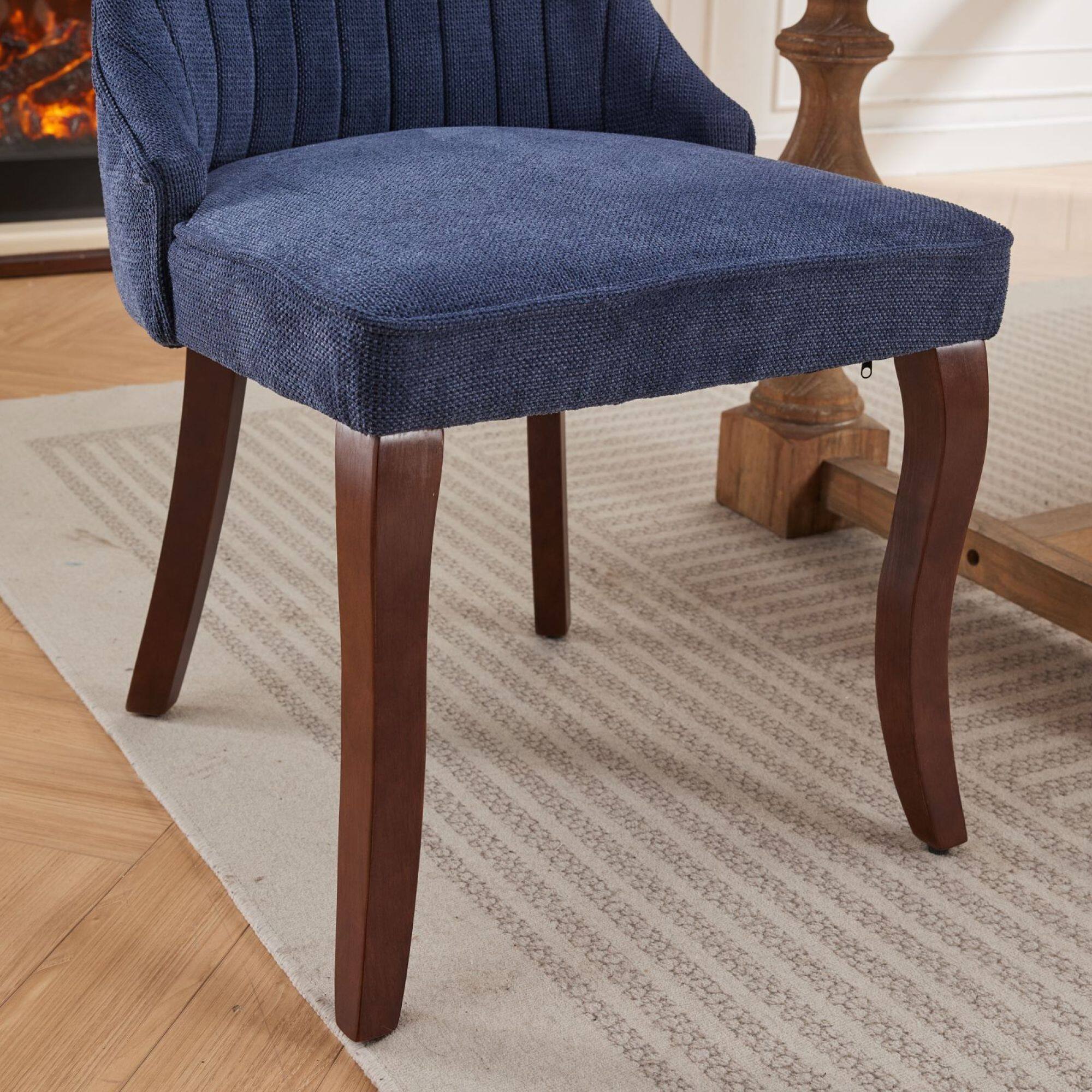 Alt View 8. GOODSILO - Elegant Upholstered Dining Chairs Set with High Backrest and Solid Wood Legs for Comfortable Seating - Blue.