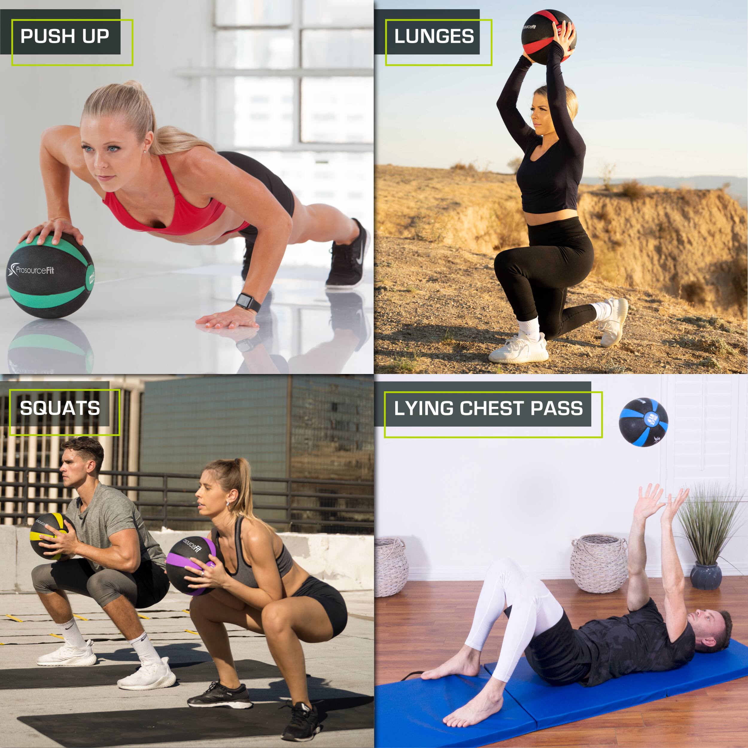 PUSH UP, LUNGES, SQUATS, LYING CHEST PASS