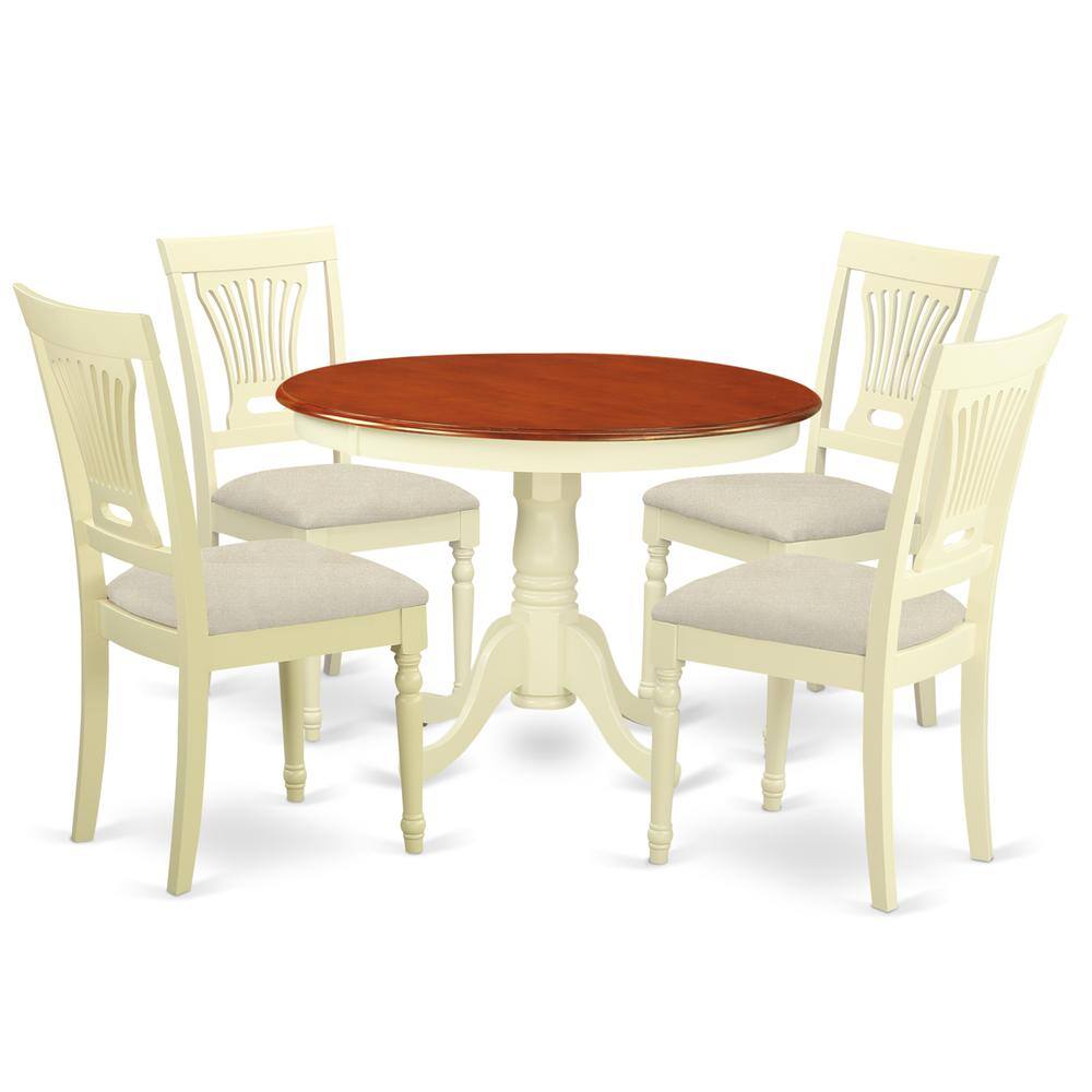 Back. East West Furniture - HLPL5-BMK-C 5 Pc set with a Dining Table and 4 Dinette Chairs in Buttermilk and Cherry . - Buttermilk & Cherry.