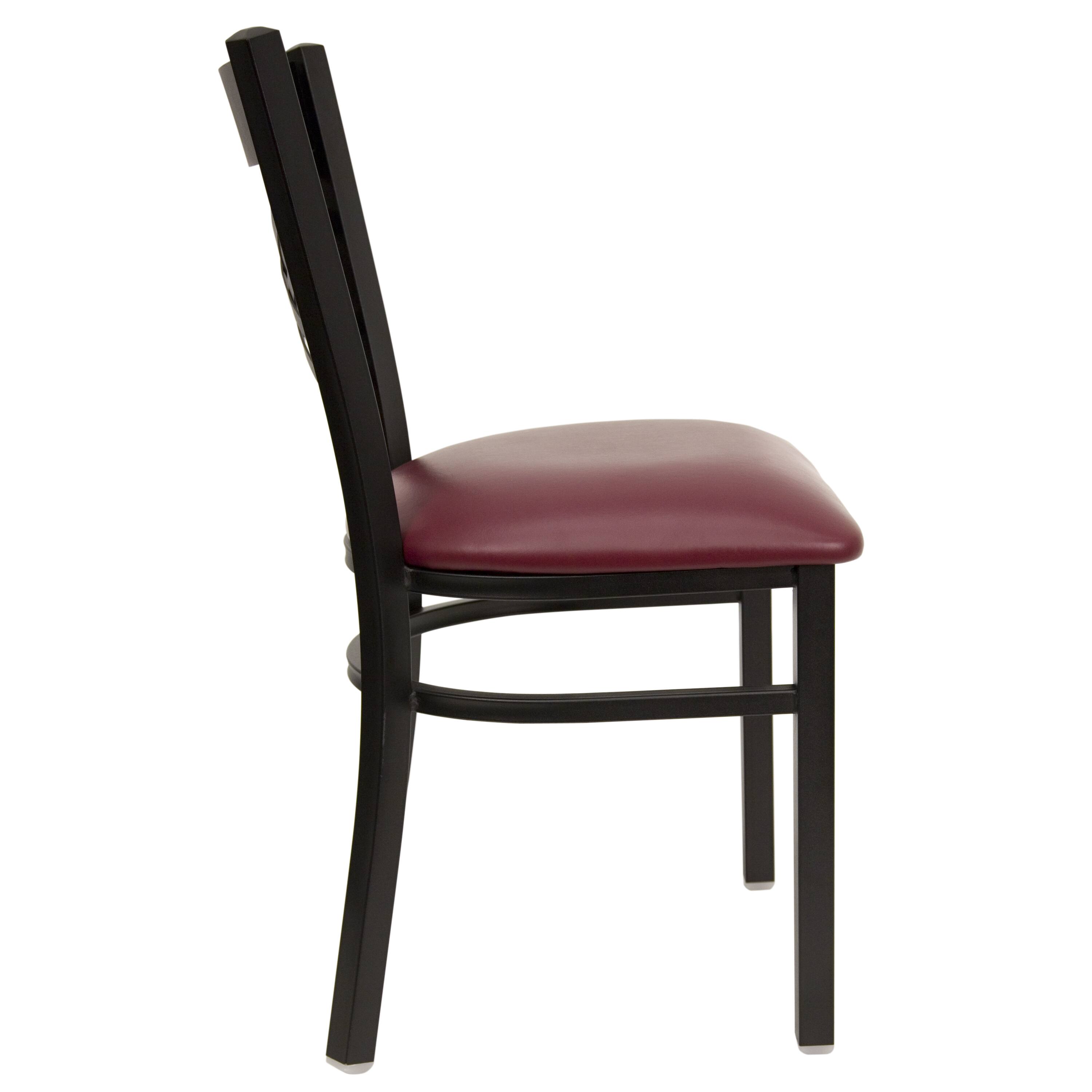 Alt View 6. Emma + Oliver - "X" Back Metal Restaurant Dining Chair - Burgundy Vinyl Seat/Black Metal Frame.