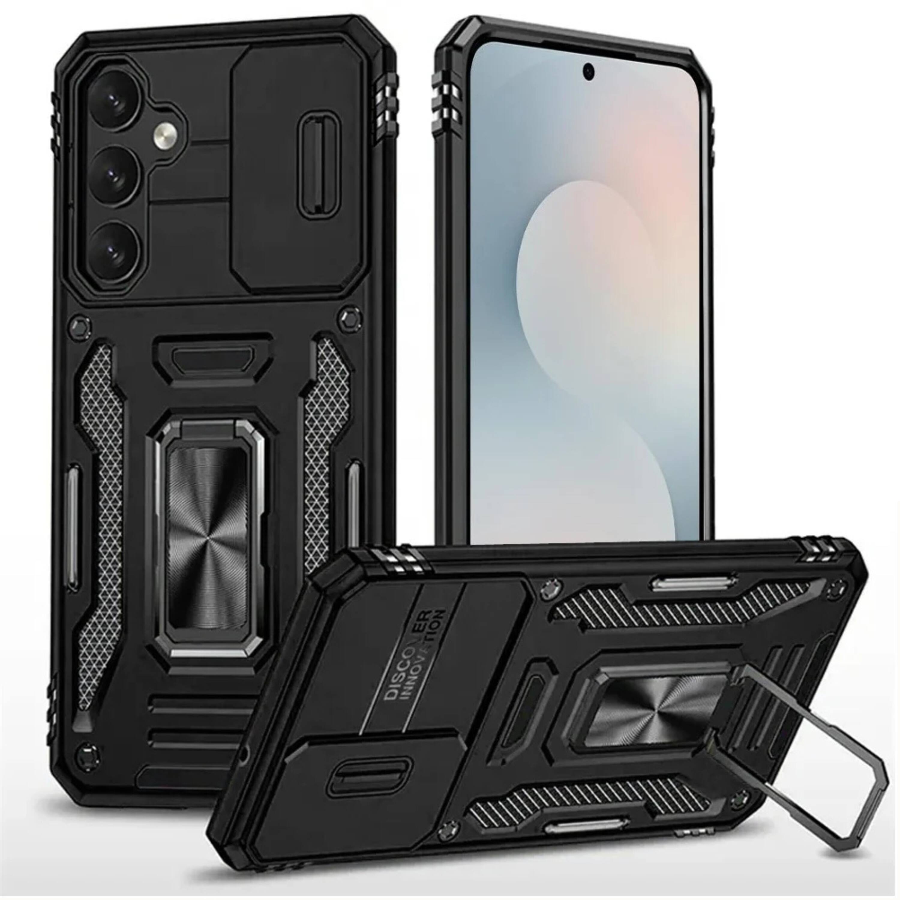 Kitcheniva - Sliding Camera Lens Cover Case With Magnetic Ring Stand And Tempered Glass For Samsung S26 - Black
