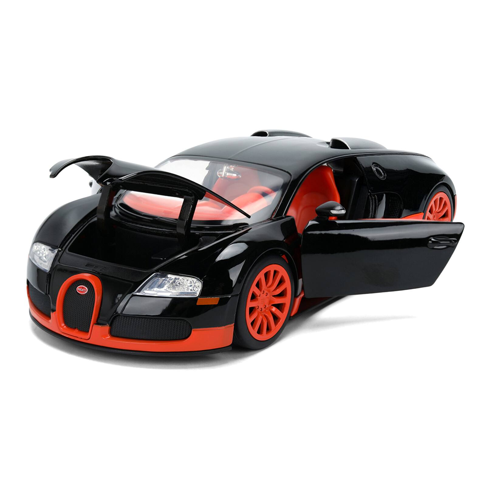 Alt View 1. Jada - 2011 Bugatti Veyron Black with Orange Accents and Orange Interior "Hyper-Spec" Series 1/24 Diecast Model Car by Jada.